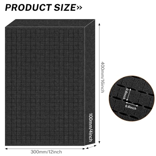 Polyurethane Foam Padding, 16 x 12 x 4 Inch Black Perforated Pick and Pluck Foam Sheets for Tool Box, Camera, Crafts and Storage - view 2