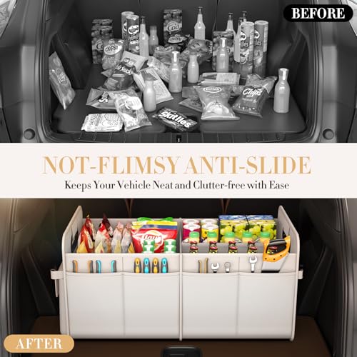 Trunk Organizer For Suv & Sedan,Car Organizers and Storage, Waterproof Collapsible & Adjustable Straps,Sturdy Car Organization for Car Accessories, Tools,Food，Sundries,2-3 Compartment（Beige） - view 5