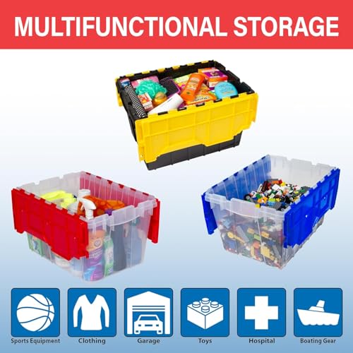 KeepBox 12 Gal Storage Box, Lid Attached, Stackable, Clear/Blue - view 4