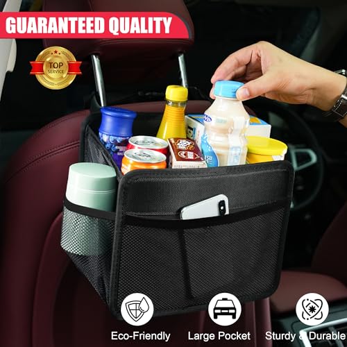 Car Seat Back Organizer Hanging Bag [2025 UPDATED] Foldable Backseat Storage Caddy with 5 Compartments & Adjustable Straps, Fits for Front/Back Headrest, Ultra-Durable - Black - view 2