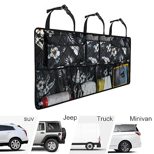 Car Trunk Organizer, Large Capacity Backseat Trunk Organizer (42"*18"), Collapsible Car Storage Bag with 8 Pockets - Hibiscus - view 5