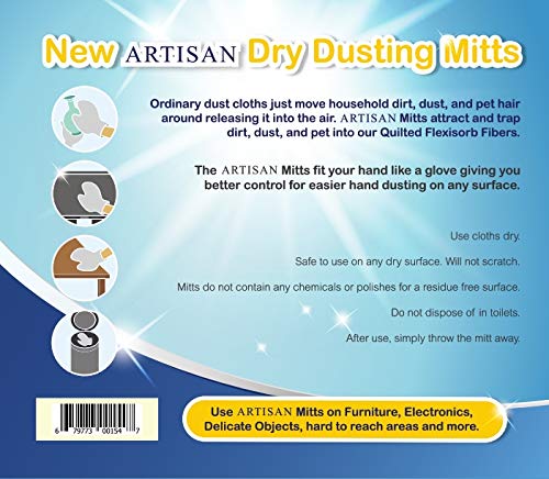 Artisan DUSTING MITT Replaces Microfiber Dusting Cloths, Dust Wipes, Feather Dusters. Grabs and Locks in Dust, Pet Hair, and Allergens for The Best Cleaning Possible Dual-Sided Disposable.20 Mitts. - view 6