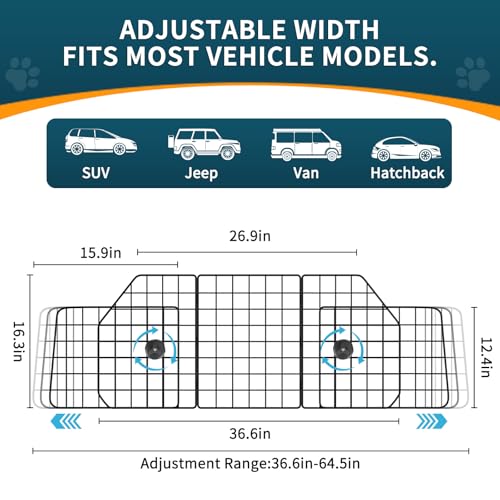 Dog Car Barrier for SUVs, Vehicles, Dividers, Adjustable Heavy-Duty Wire Pet Gate, Foldable Car Pet Barrier with Mesh Bag, Car Accessories Safety Travel, for Cargo Area 36.6" to 64.5" Width - view 2