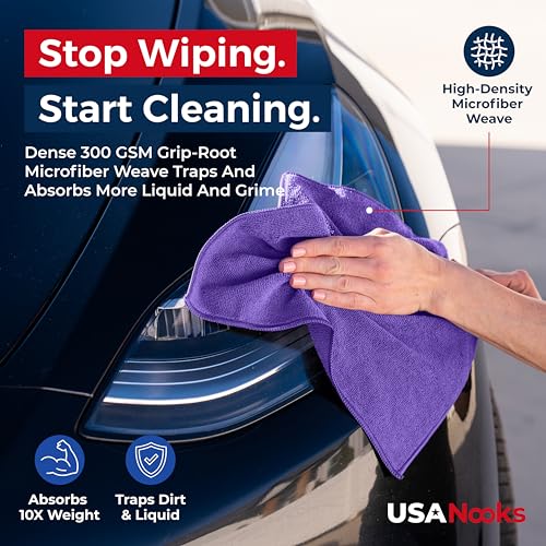 Premium 300GSM Microfiber Cleaning Cloth - 12.5"x12.5" High Performance - 1200 Washes, Ultra Absorbent Microfiber Towels for Cars Undercarriage, Rims & Engine Bay Cleaning - Microfiber Cloth - view 6