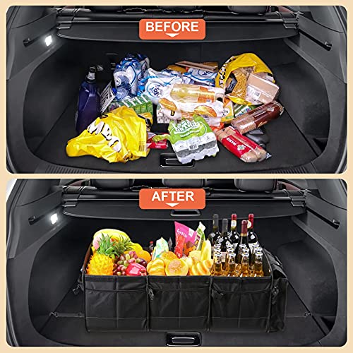 Car Trunk Organizer with Lid & Removable Leakproof Cooler Bag，Foldable Cover,Large Trunk Organizers,Multi-Compartment Collapsible Cargo Storage Organizer for SUV,Van,Truck,Sedan(3 Compartments,Black) - view 4