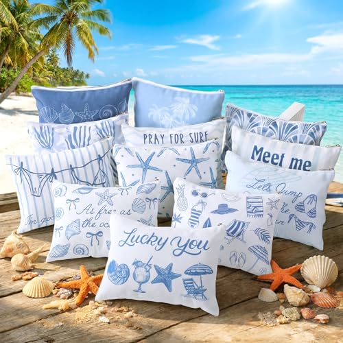 12 Pcs Beach Themed Gifts Ocean Cosmetic Bags Coastal Makeup Bags - view 2