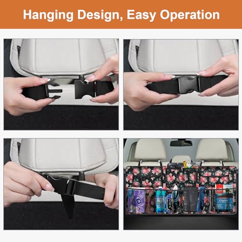 Car Trunk Organizer, Super Capacity Backseat Car Organizer for SUV/Truck/MPV(42"*18"), Hanging Car Storage Organizer with 8 Pocekts, Car Accessories for Women and Men- Floral - view 6
