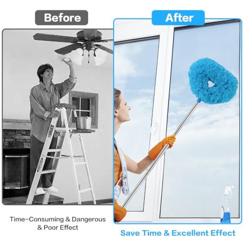 Ceiling Fan Cleaner Duster Reusable Microfiber Ceiling Fan Blade Cleaner Removable Duster with Extension Pole Adjusts 13 to 49.7 Inch for Cleaning Walls Bookshelves Furniture Door Window Top (Blue) - view 4