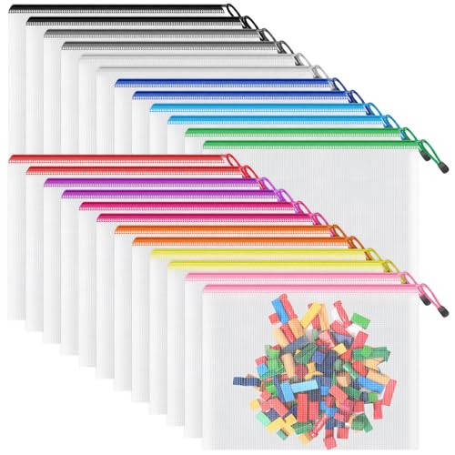 A5 Mesh Zipper Pouches 24 Pack, Color Storage Bags for Organizing