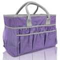 Craft Organizer Tote Bag – Craft Caddy with 2 Mesh Side Pockets & Front Elastic Pockets, Foldable Large Capacity Supply Storage Bag for Sewing, Knitting, Painting, and Travel (Purple)