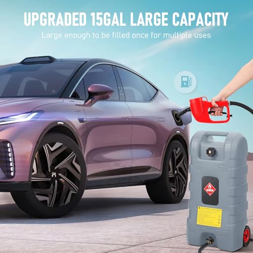 15 Gallon Fuel Caddy, Portable Gas Can Fuel Tank with Manual Siphon Pump & 10FT Hose, Wheeled Fuel Container for Gasoline Diesel Storage, Car, ATV, Boat, Lawn Mower, Generator, Grey - view 2