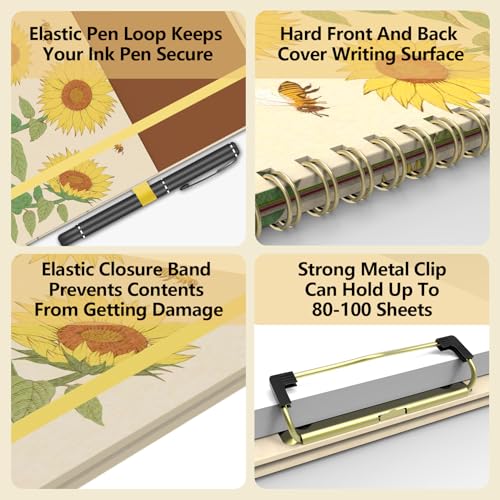 Clipboard Folder with Notepad Refillable Lined for Letter Size (11" x 8.5"), 5 Dividers with Storage 10 Pockets, Cute Spiral Foldable Clipboard with Metal Clip School Office Supplies (Sunflowers) - view 6