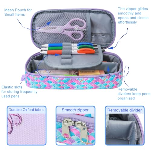 Kids Pencil Case for Girls-Soft Zipper Large Capacity Pencil Pouch for Girls Pencil Case for School Pencil Bag for Toddler (Purple Mermaid) - view 6