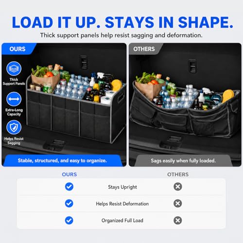 XL Car Trunk Organizer, 4 Compartments, 94L Capacity, Oxford Polyester 600D Material, Easy Fold and Store, Prevents Sliding - view 5