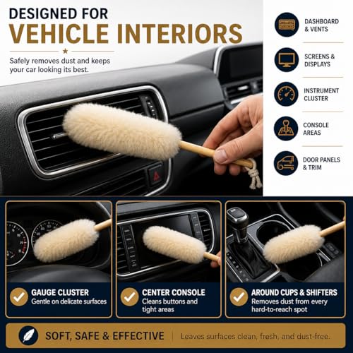 TRU-LAMB Premium Lambskin Mini Duster 3-Pack – Natural Wool Dusting Brush for Car Interior, Dashboard, Air Vents, Mini Blinds, Electronics, Keyboard, Home & Office Cleaning - view 2