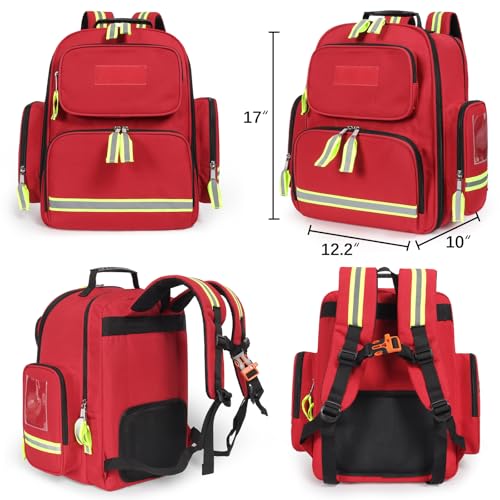 First Aid Backpack - Multi Pocket Emergency Medical Bag for Camping, Trip, Go Bag, Sports Medicine, Trauma (Red, Pack of 2) - view 2