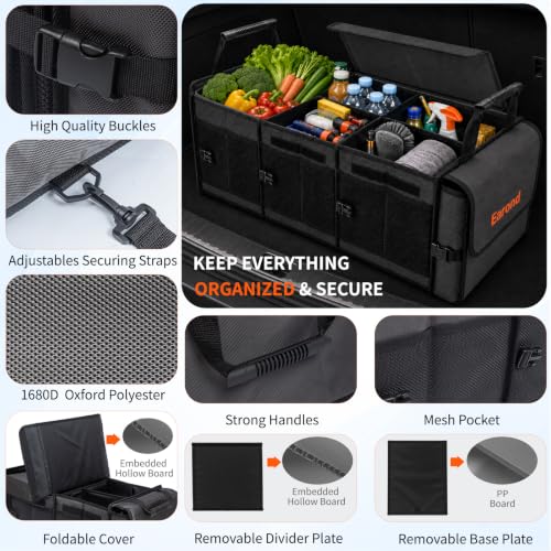 Large Trunk Organizer with Portable Leakproof Cooler Bag,Foldable Cover,Adjustable Securing Straps,Collapsible Trunk Organizer for Suv Car Truck Sedan (4-in-1 with Cooler) - view 4