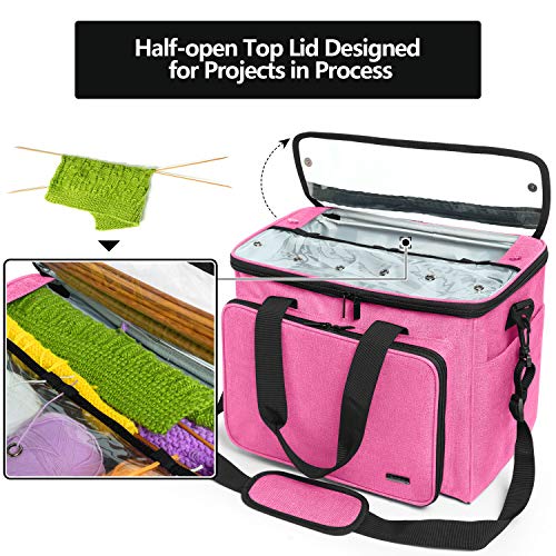Knitting Bag, Yarn Storage Organizer Crochet Bag Tote, Pink - view 4