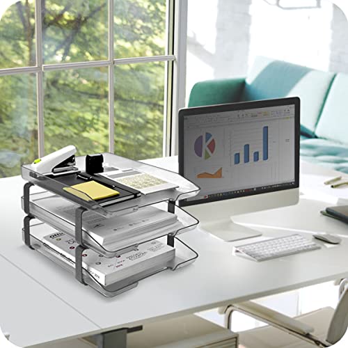 Traditional 3 Tier Letter Tray, Front Load Design, A4 Letter Size, Desktop Organizer (Plastic) (Clear Crystal Color) - view 2