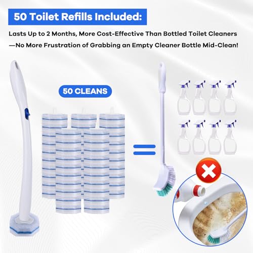 Disposable Toilet Brush and Holder Set, 50pcs Thick Refills for Clorox Wand - view 6