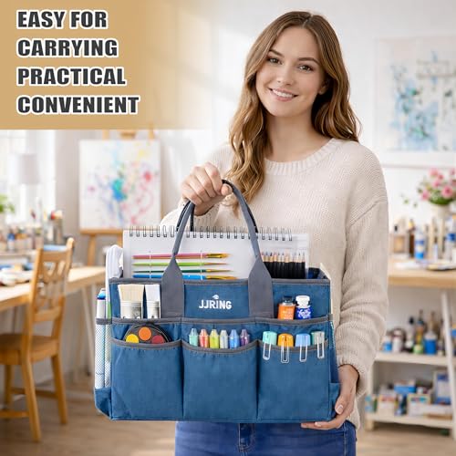 Large Art Supply Storage Tote Bag With Mesh Pockets, Green - view 4