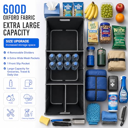 XL Car Trunk Organizer, 4 Compartments, 94L Capacity, Oxford Polyester 600D Material, Easy Fold and Store, Prevents Sliding - view 4