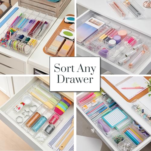SimpleSort 10-Piece Stackable Clear Drawer Organizer Set | Multi-size Trays | Makeup Vanity Storage Bins and Office Desk Drawer Dividers | Made in USA - view 4