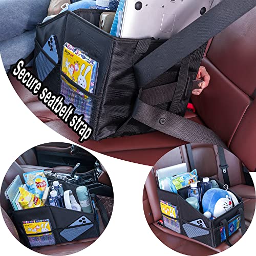Front-Back Seat Car Organizer Box - Portable Passenger Seat Organizer, Odorless Fabric Car Seat Organizer, Universal Foldable Auto Seat Storage Caddy for Kids & Adults Road Trip Essentials (Black) - view 5