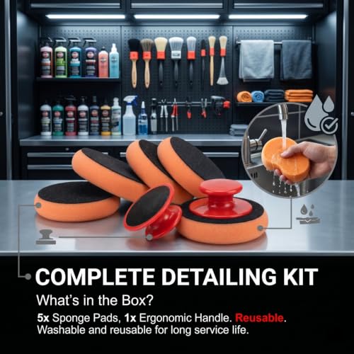 5 PCS Polishing Tool Buffing Sponge Pads, Car Wax Applicator Pads with Handle Microfiber, Hand Foam Microfiber Pad Kit, Detailing Buffing Pad for Car Polishing Waxing Buffing Glaze - view 5