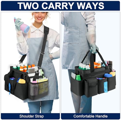 Cleaning Caddy,Cleaning Bag for Housekeepers,Cleaning Supplies Organizer with Handle,Black - view 5
