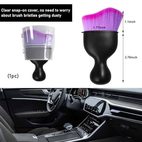 Car Detailing Brush, Curved Soft Bristles Auto Removal Dust Collectors, Universal Vehicle Dashboard, Air Conditioner Vents etc Interior Cleaning Tool Accessories (Double Purple) - view 2