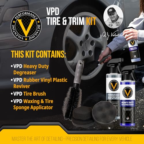 VPD Tire & Trim Detailing Kit - Includes Rubber Vinyl Plastic Reviver, Heavy Duty Degreaser, Tire Brush, Waxing Sponge Applicators, Professional Strength, Protects & Refreshes, Eliminates Dust & Grime - view 2