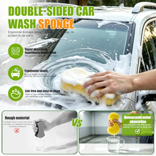 8PCS Car Wash Kit - Car Cleaning Supplies Come with Microfiber Cleaning Cloth, Car Wash Mitt, Car Wash Sponge and Premium Chamois Towel for Car, Kitchen, Bathroom and Household Cleaning - view 3