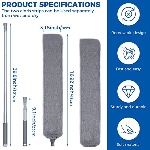 Retractable Gap Dust Cleaner Cleaning Tools with 2 Microfiber Dusting Cloths Long Handle 60inches Washable and Retractable Duster Brush for Cleaning Under Appliances Furniture Couch Fridge - view 2