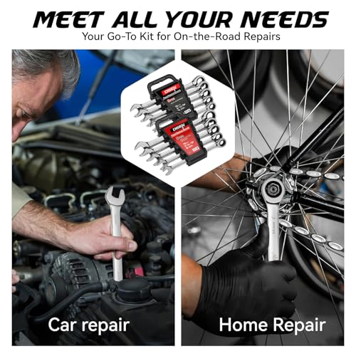 10Pcs Ratcheting Wrench Set SAE & Metric Ratchet Wrench Set with Rack Organizer, Premium CR-v Steel, 12 Point, 72 Teeth,Box End and Open End Ratcheting Wrench Set,Metric 10-15mm&SAE 3/8''-5/8'' - view 3