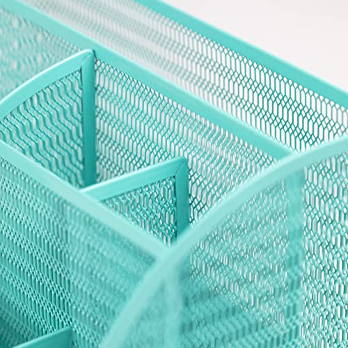 Aqua Desk Organizer | Metal Turquoise Stationery Holder With Drawer and Compartments | Desktop Storage for School, Bedroom, Locker and Home | 5.5”D x 8.6”W x 5”H Accessory Caddy - view 5