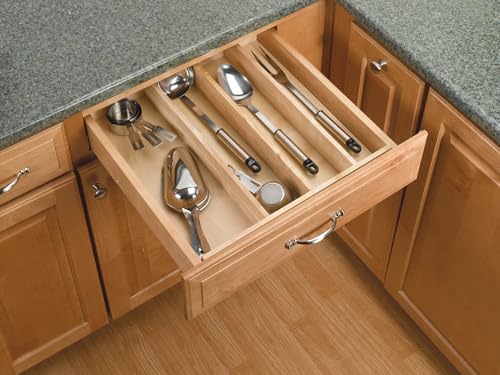 Custom Trim-to-Fit Silverware Drawer Organizer For Kitchen Utensils, Cutlery Cabinet Storage Divider Insert, 18.5" x 22", Maple Wood, 4WUT-1 - view 3