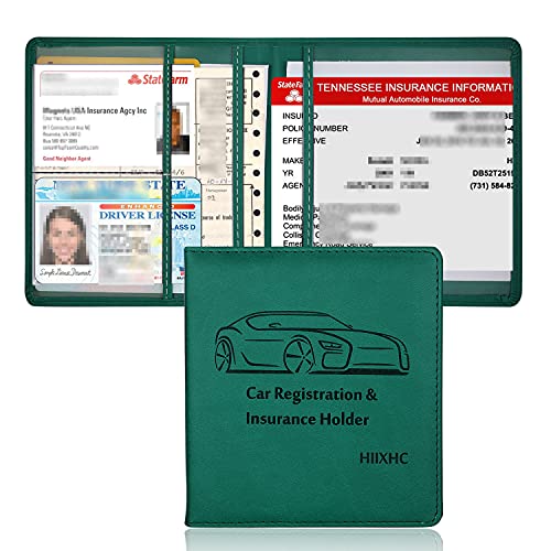 Car Registration and Insurance Holder, 5.5 x 5 Inch PU Leather Vehicle Glove Box Organizer Wallet Case Organizer for Insurance Card, Driver License, Essential Document, Paperwork