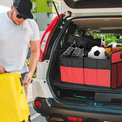 Car Trunk Organizer, 2 Compartments Collapsible Trunk Storage, Anti-slip Design, Made of Waterproof 600D Oxford Polyester, Suitable for SUV, Minivan, Standard Size, Red, 2 Pack - view 7
