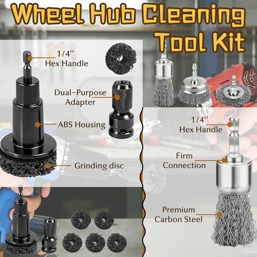 Wheel Hub Cleaning Tool, Brake Rotor Resurfacing Kit - 5 Pads & Coarse Carbon Steel Crimping Wire Wheel Brush, Rust Removal Tool for Car Repair - view 4