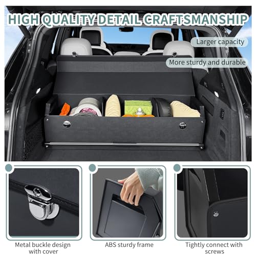 Car Trunk Organizer, Leather Trunk Organizer for Suv with Lid and Push-pull Handle Car Trunk Leather Storage Box Extra Large Cargo Storage (Black, 41.3 x 11.4 x 12.2in) - view 5