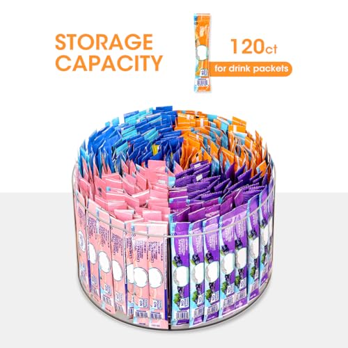 Drink Packet Organizer, Lazy Susan 360° Turntable Organizer for Drink Mix Hydration Packets, Water Flavor Acrylic Container Tea Bag Holder for Kitchen Storage Organization - view 6