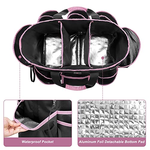 Cleaning Caddy Bag with 3 Compartments and Shoulder Strap, Pink Edge - view 3