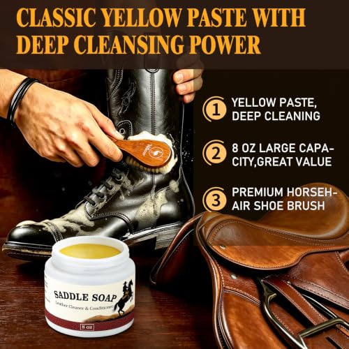 Leather Boot Care Kit, Emu Oil, Saddle Soap for Leather, Professional Leather Cleaner & Conditioner for Horse Tack, Shoes, Bags, Couch, Cowboy & Wood, Deep Clean Moisturize, Repair & Nourish - view 5