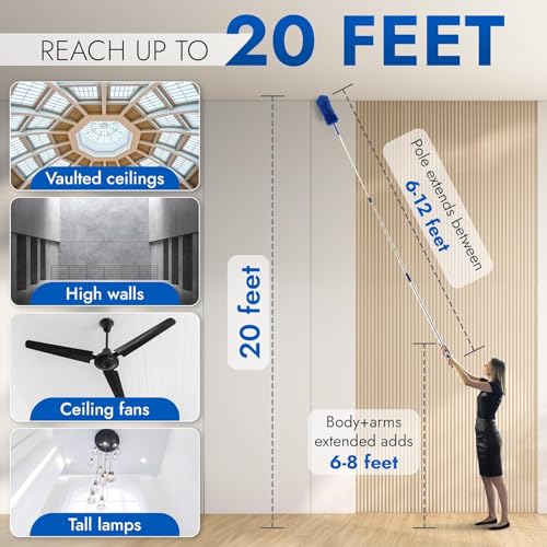 Cobweb Duster, Extendable Reach 20 feet, Ceiling Fan Duster | 3-Stage Aluminum Telescoping Pole | Medium Stiff Bristles | Long Handle Webster Duster for Cleaning | U.S Duster Co. - view 4
