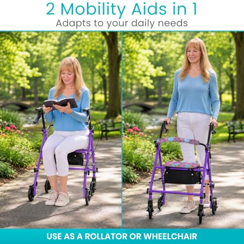 Steel Rollator Walker with Seat - Foldable, Narrow, Rolling - view 6