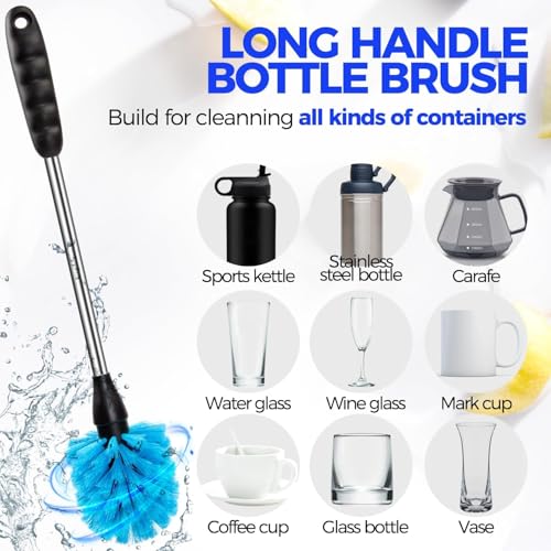 5 Pack Bottle Brush 14" Stainless Steel Straw Cleaner Brush,Blue - view 3