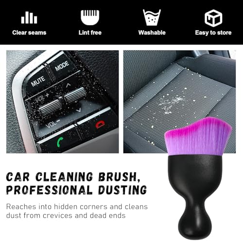 Car Detailing Brush, Curved Soft Bristles Auto Removal Dust Collectors, Universal Vehicle Dashboard, Air Conditioner Vents etc Interior Cleaning Tool Accessories (Double Purple) - view 6