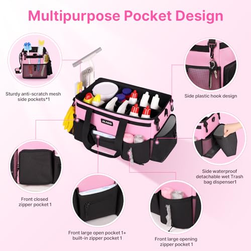 Large Wearable Cleaning Caddy Bag with Handles, Pink - view 3