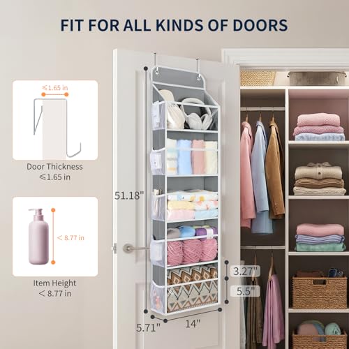 5-Tier Over the Door Organizer Hanging, 10 Side Pockets, Grey - view 2